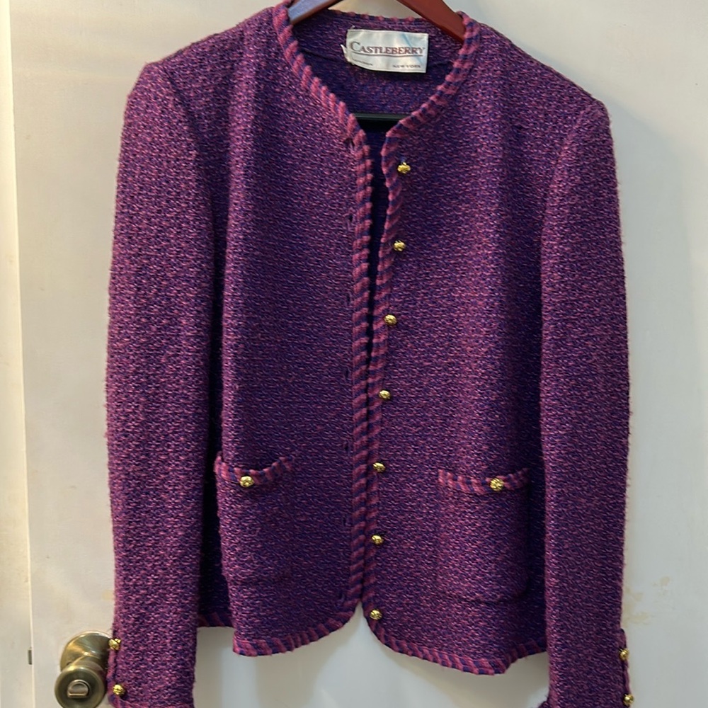 CASTLEBERRY Vintage Purple Wool Acrylic Rayon Jacket, Sz 16